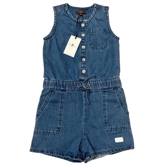 7 For All Mankind Other - 7 For All Mankind Little Girls Denim Button Up Tie Waist Romper Size 5